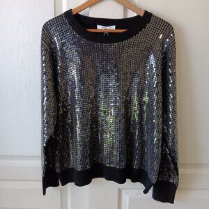 Sioni Milano Women's Black Sequin Crew Neck Long Sleeve Sweater Size XL